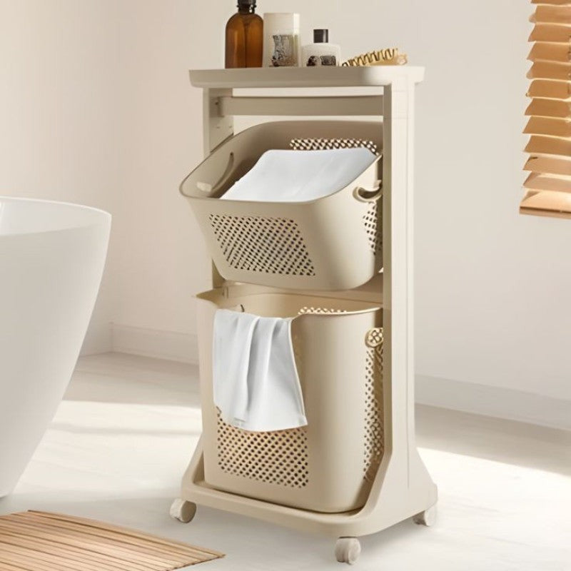 2 Layer Moveable Laundry Basket With Top Storage