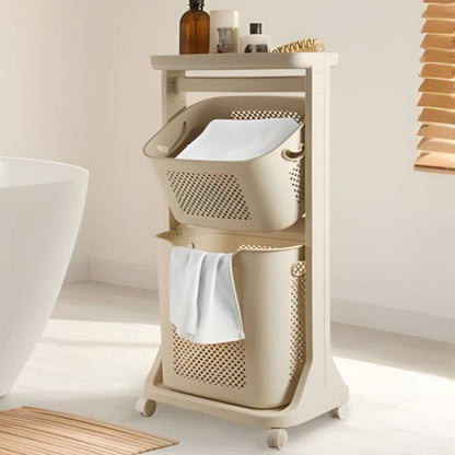 2 Layer Moveable Laundry Basket With Top Storage