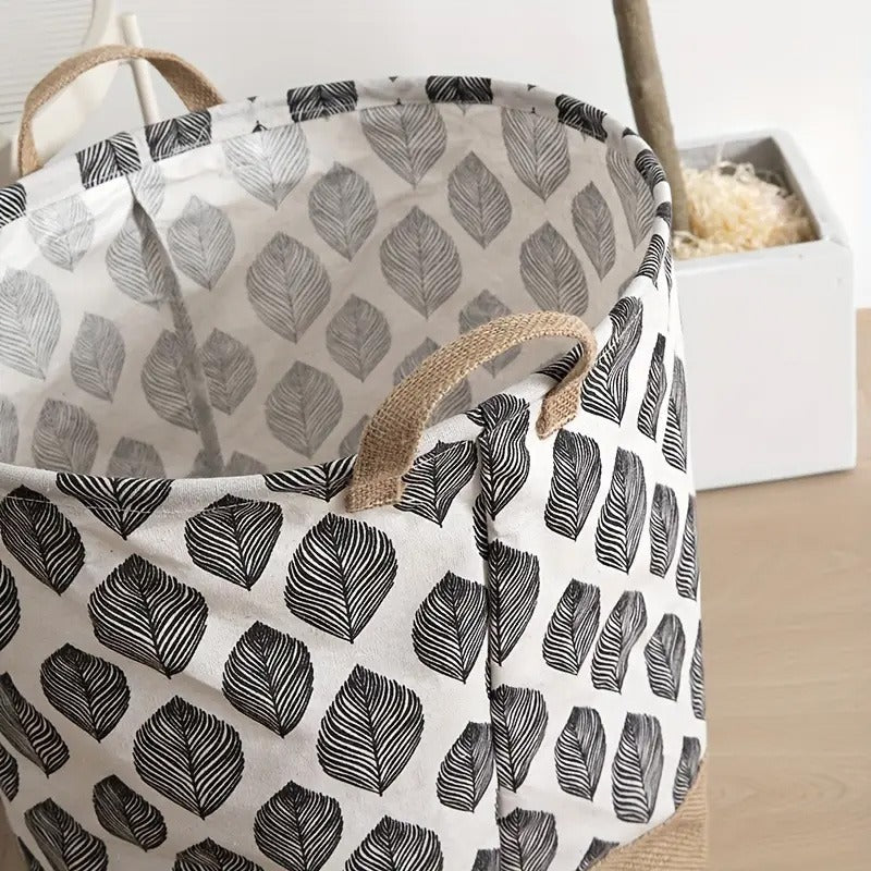 Two-Tone Foldable Laundry Basket - Leaves Pattern