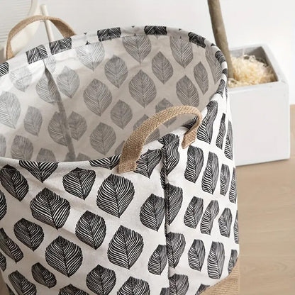 Two-Tone Foldable Laundry Basket - Leaves Pattern