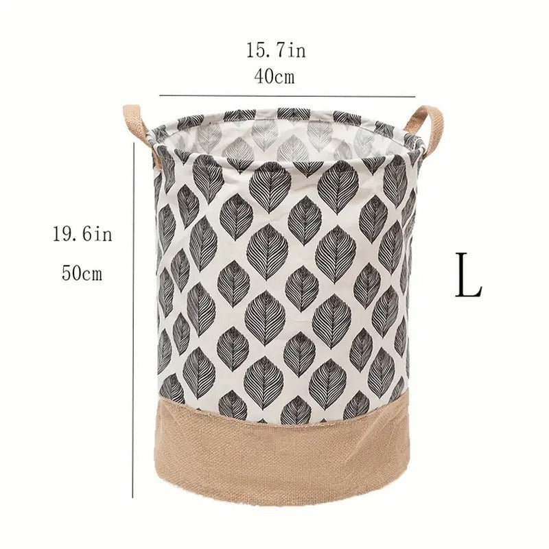 Two-Tone Foldable Laundry Basket - Leaves Pattern