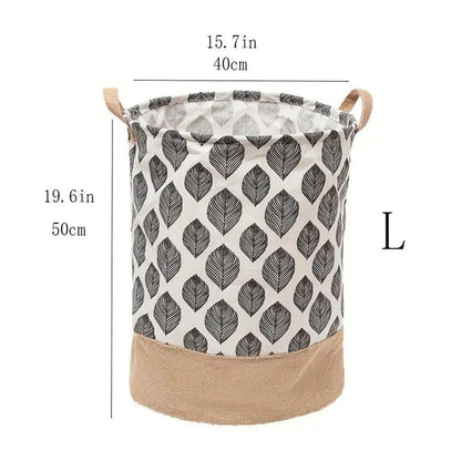 Two-Tone Foldable Laundry Basket - Leaves Pattern