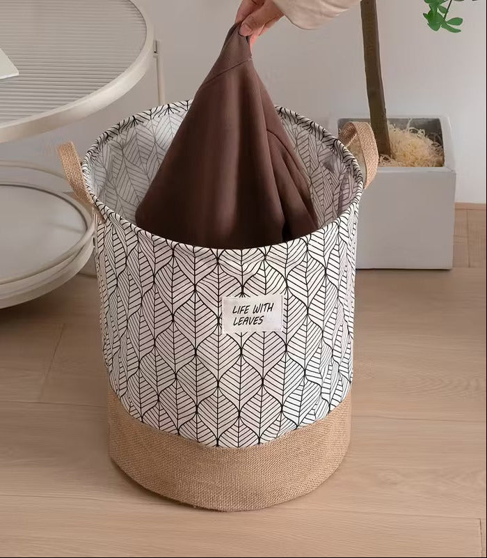 Two-Tone Foldable Laundry Basket - Life With Leaves Pattern
